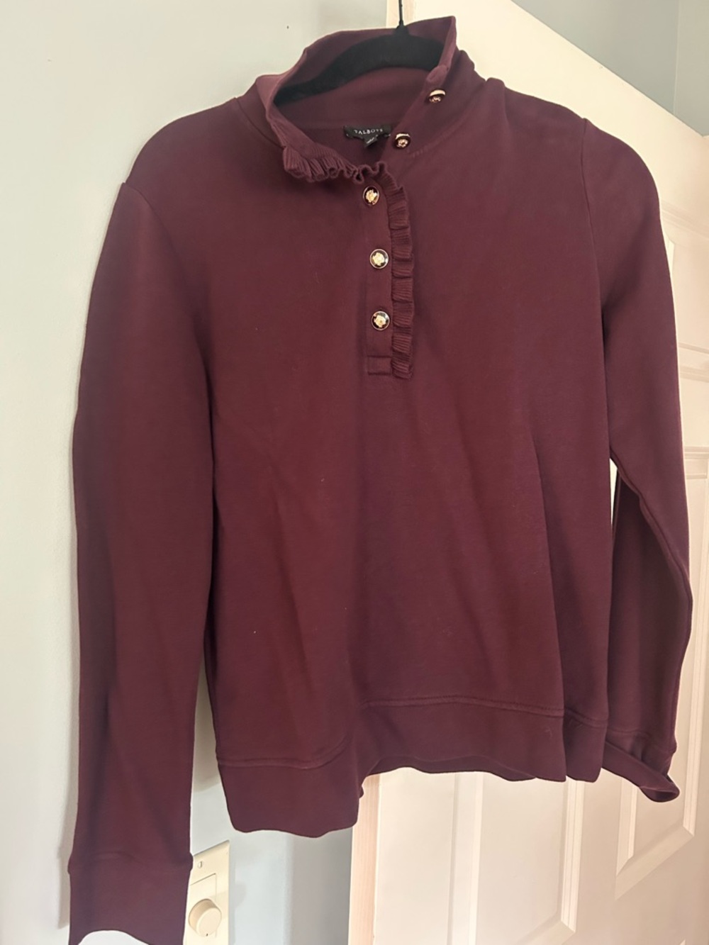 Talbots Burgundy Ruffled Henley Pullover